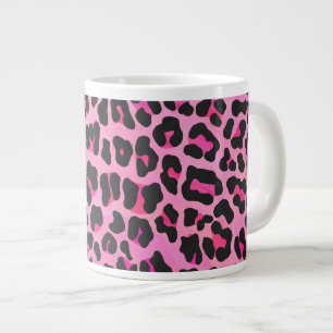 Caneca De Café Grande Leopardo, Impressão preto e rosa quente