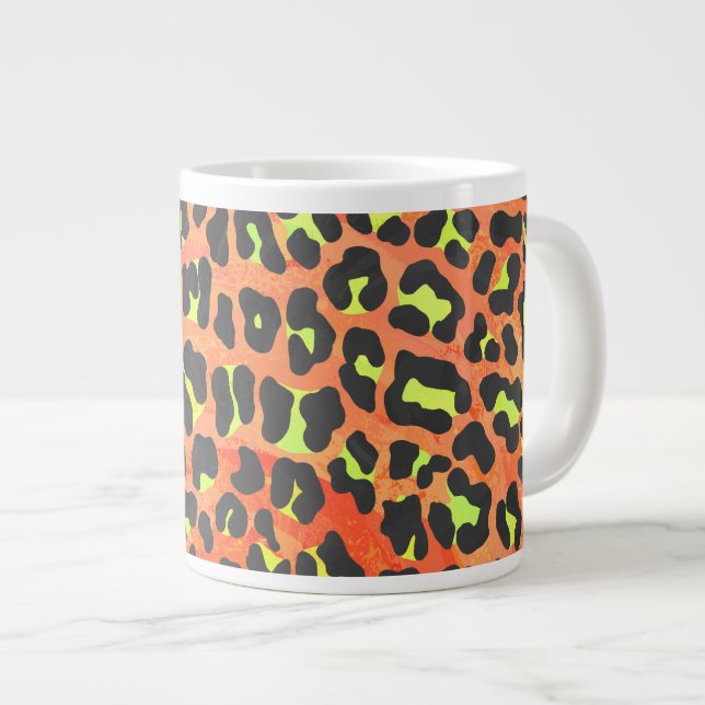 Caneca De Café Grande Leopardo Laranja e Impressão amarelo (Frente Esquerda)
