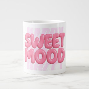 Caneca De Café Grande Letra de bolha rosa doce, cor-de-rosa, estética bo