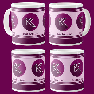Caneca De Café Grande Letra Monográfica (K) do Nome Personalizado Modern
