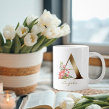 Letra Monograma Dourado Vermelhidão Floral Púrpura