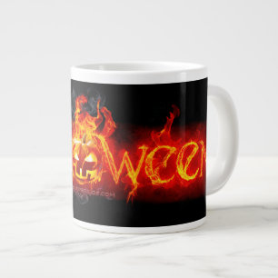 Caneca De Café Grande Letras ardentes maciças do SlipperyJoe's Halloween
