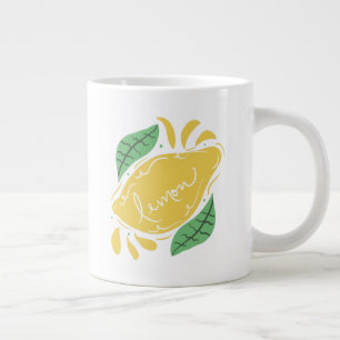 Caneca De Café Grande Letras Desenhadas à Mão de Limão Arte Amarela de C