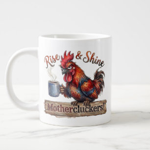 Caneca De Café Grande Levante e Brilhe Galo Mal-Humorado Manhã Divertida