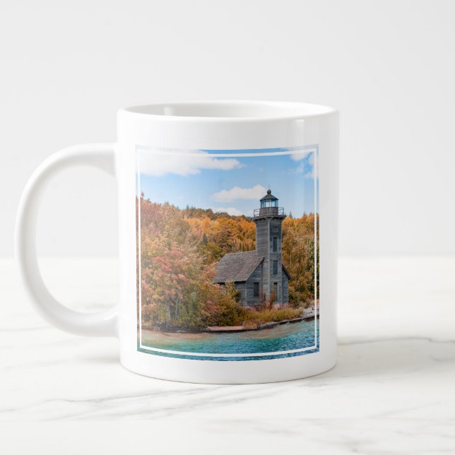 Caneca De Café Grande Lighthouses | Grand Island East Channel Light (Esquerda)