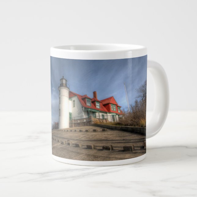 Caneca De Café Grande Lighthouses | Point Betsie Lake Michigan (Frente Esquerda)