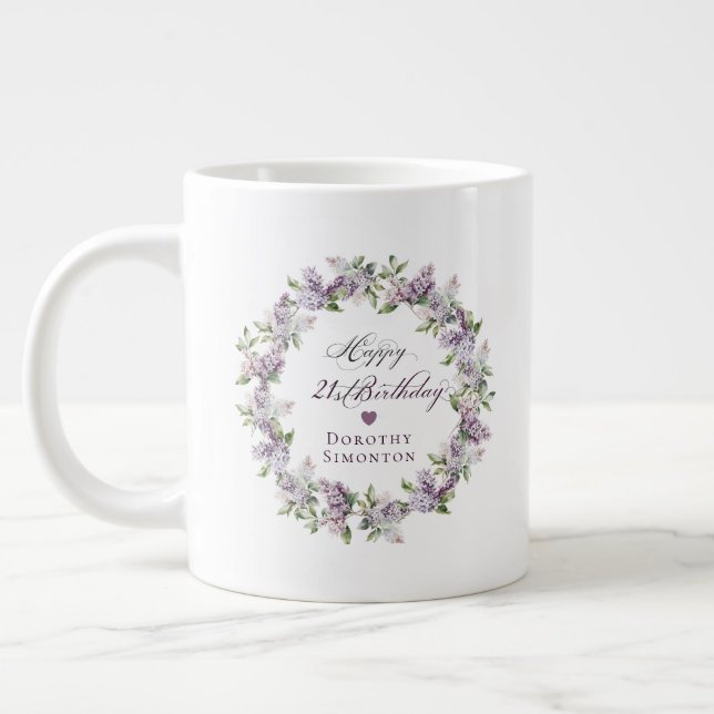 Caneca De Café Grande Lilac Purple aniversário de 21 anos personalizado (Esquerda)