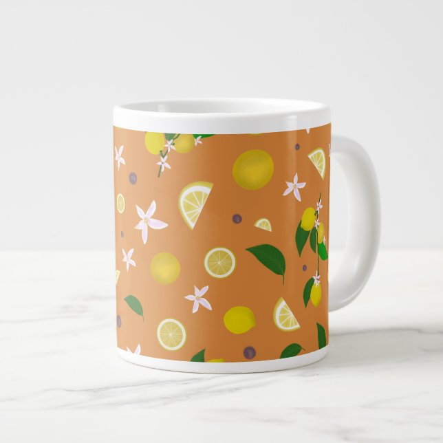 Caneca De Café Grande Limão e Brilhos em Laranja (Frente Esquerda)