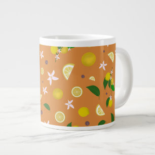 Caneca De Café Grande Limão e flores em laranja