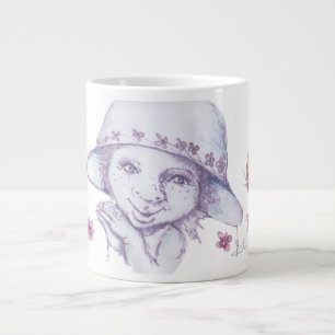Caneca De Café Grande Linda menina admirando borboletas