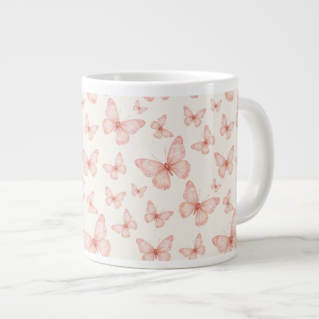 Caneca De Café Grande Lindas borboletas rosa (Frente Esquerda)