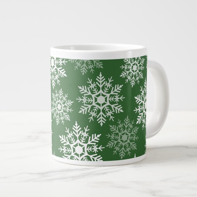 Caneca De Café Grande Lindas Estrelas de Neve Branca e Verde (Frente Esquerda)