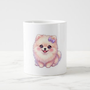 Caneca De Café Grande Lindo Cachorrinho Pomerânia Kawaii Laço Roxo Paste