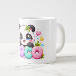 Caneca De Café Grande Lindo Kawaii Coco Panda Nome Pastel Rosa Brilhante