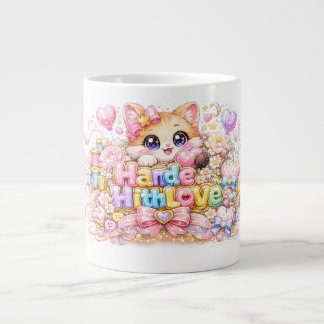 Caneca De Café Grande Lindo Kawaii Feito Com Amor Nome do Gato Pastel Ro