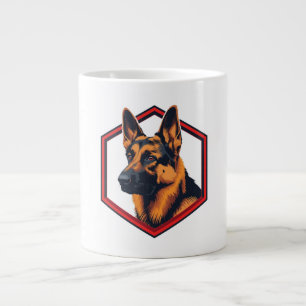 Caneca De Café Grande Lindo Pastor Alemão em uma moldura de seis lados