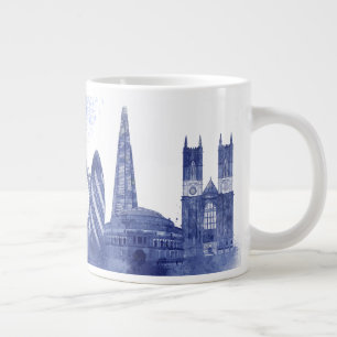 Caneca De Café Grande Linha do Céu de Londres - Azul de Watercolor