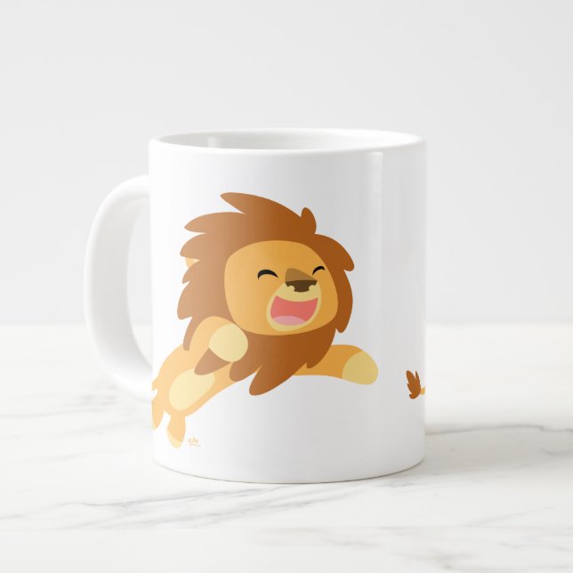 Caneca De Café Grande Lion Jumbo Mug, um belo e alegre cartoon (Frente Esquerda)