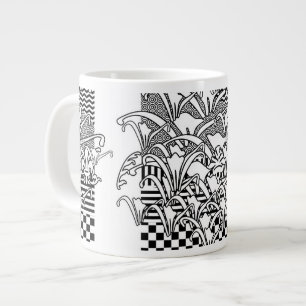 Caneca De Café Grande Lírios em Preto e Branco