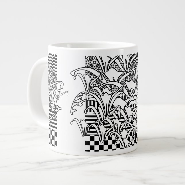 Caneca De Café Grande Lírios em Preto e Branco (Frente Esquerda)