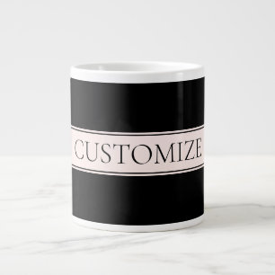 Caneca De Café Grande Listra de Rosa Claro e Texto Editável Elegante