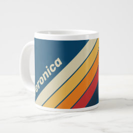 Caneca De Café Grande Listras Arco-íris Azul Vintage com Nome