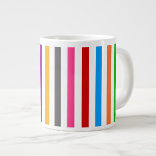 Caneca De Café Grande Listras Arco-Íris Colorido Design - Branco 
