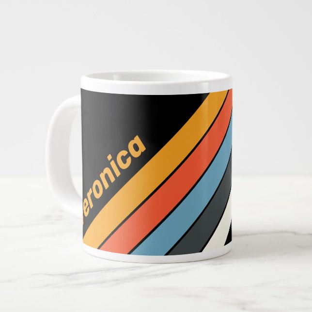 Caneca De Café Grande Listras Arco-íris Escuro Retro com Nome (Frente Esquerda)