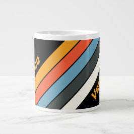 Caneca De Café Grande Listras Arco-íris Escuro Retro com Nome