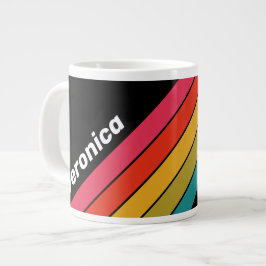 Caneca De Café Grande Listras Arco-íris Meia-noite com Nome Retrô
