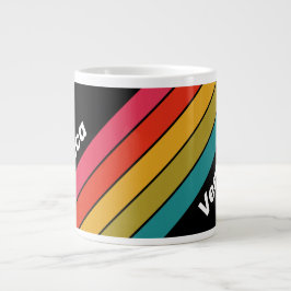 Caneca De Café Grande Listras Arco-íris Meia-noite com Nome Retrô