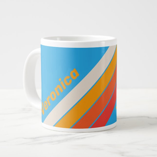 Caneca De Café Grande Listras Azuis Desbotadas do Surf com Nome (Frente Esquerda)
