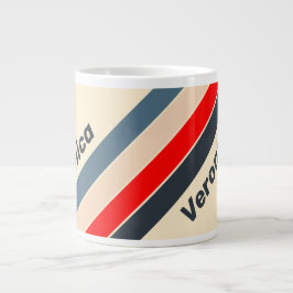 Caneca De Café Grande Listras Coloridas Náuticas com Nome Retrô
