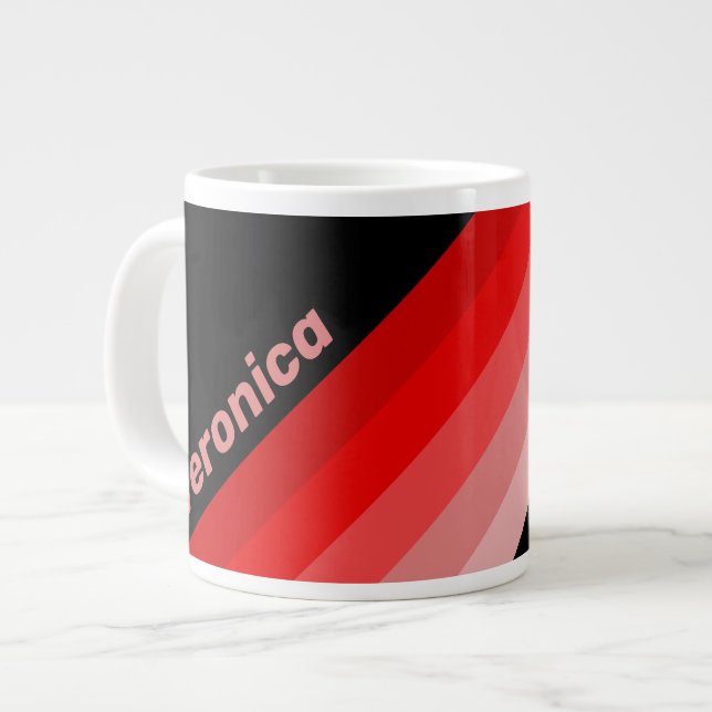 Caneca De Café Grande Listras com Degrade Carmesim com Nome (Frente Esquerda)