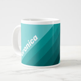 Caneca De Café Grande Listras com Fade Aqua com Nome