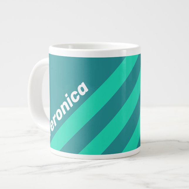 Caneca De Café Grande Listras da Brisa da Praia Azul com Nome (Frente Esquerda)