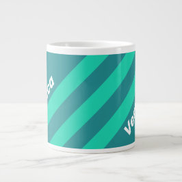 Caneca De Café Grande Listras da Brisa da Praia Azul com Nome