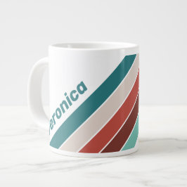 Caneca De Café Grande Listras de Arco-Íris em Tom de Hortelã Vintage com