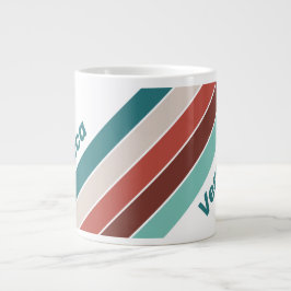 Caneca De Café Grande Listras de Arco-Íris em Tom de Hortelã Vintage com