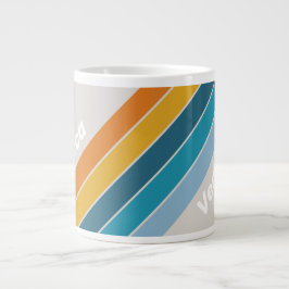Caneca De Café Grande Listras de Arco-Íris Retrô com Nome