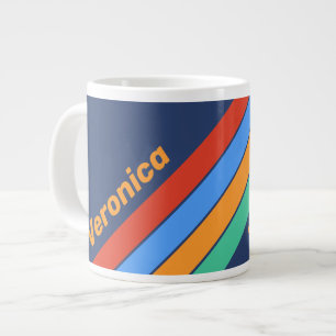 Caneca De Café Grande Listras de Arco-Íris Retro Escola Antiga com Nome