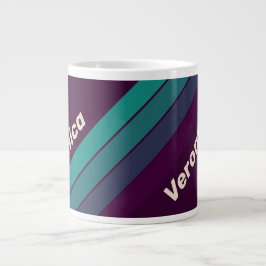 Caneca De Café Grande Listras de Arco-Íris Roxo Retro com Nome
