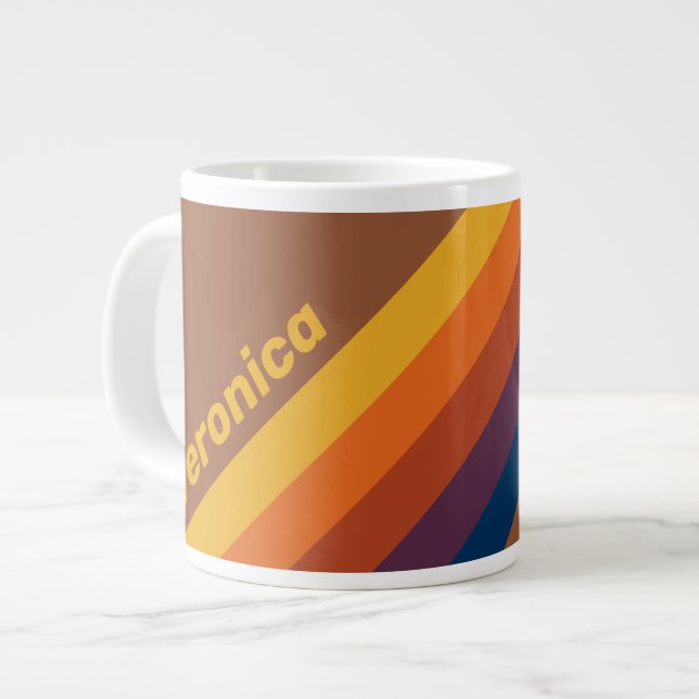 Caneca De Café Grande Listras de Argila Cozidas pelo Sol com Nome (Frente Esquerda)