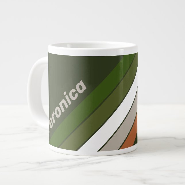 Caneca De Café Grande Listras de Bosque Nebuloso com Nome (Frente Esquerda)