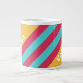 Caneca De Café Grande Listras de Brisa Tropical Retro com Nome