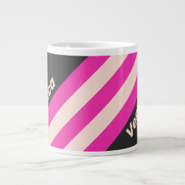 Caneca De Café Grande Listras de Bubblegum Retrô com Nome