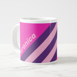 Caneca De Café Grande Listras de Céu Rosa Retro com Nome