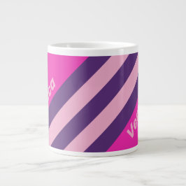 Caneca De Café Grande Listras de Céu Rosa Retro com Nome
