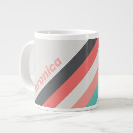 Caneca De Café Grande Listras de Coral Desbotadas pelo Sol com Nome