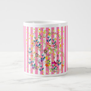 Caneca De Café Grande Listras de Doces + Flores